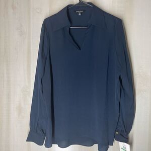 Ellen Tracy new with tags navy long‎ sleeve v neck blouse tunic size large